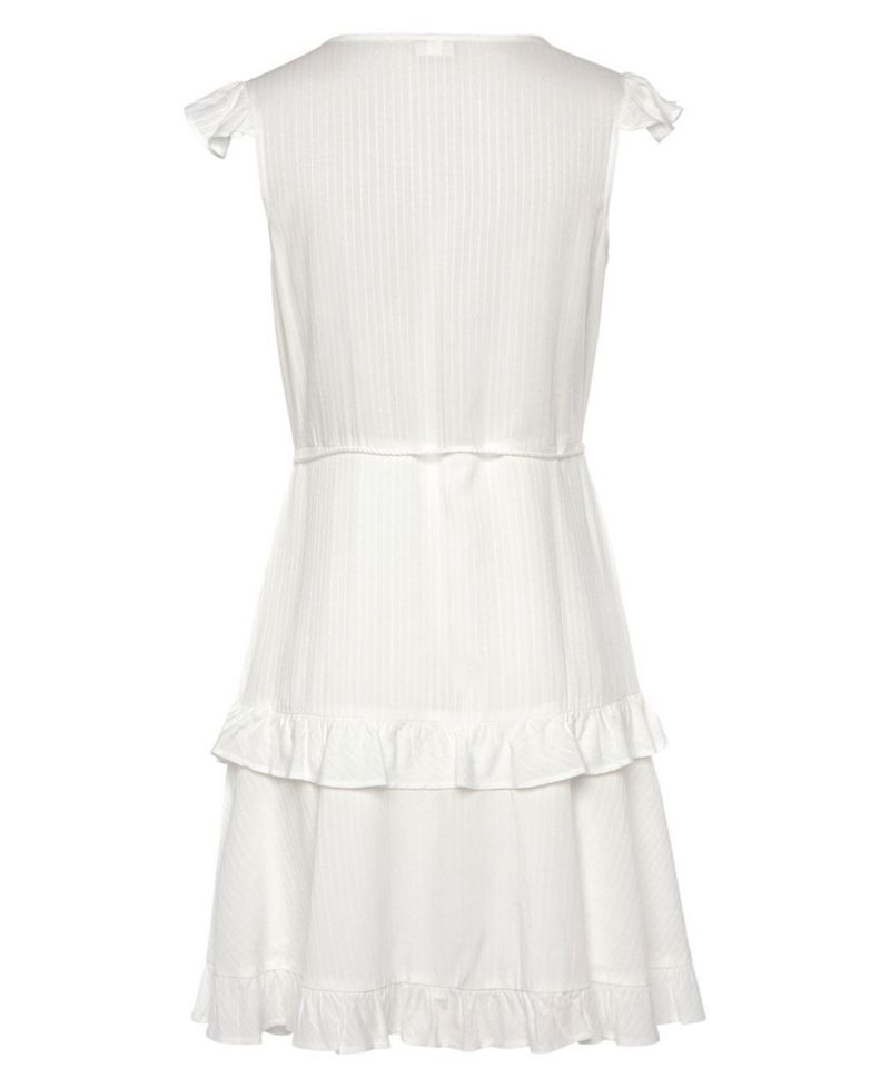 Women's Viscose Crochet Ruffle Trim A-Line Notch-Neck Short Dress