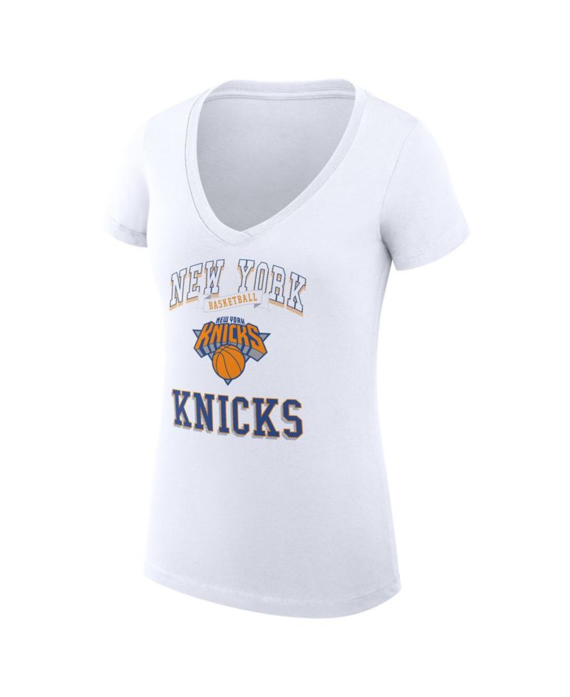 Women's White New York Knicks Super-Slim Fit Lightweight Team Logo V-Neck T-Shirt