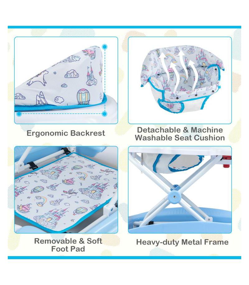 Foldable 6 in 1 Baby Walker with Adjustable Height for Infant Mobility and Play