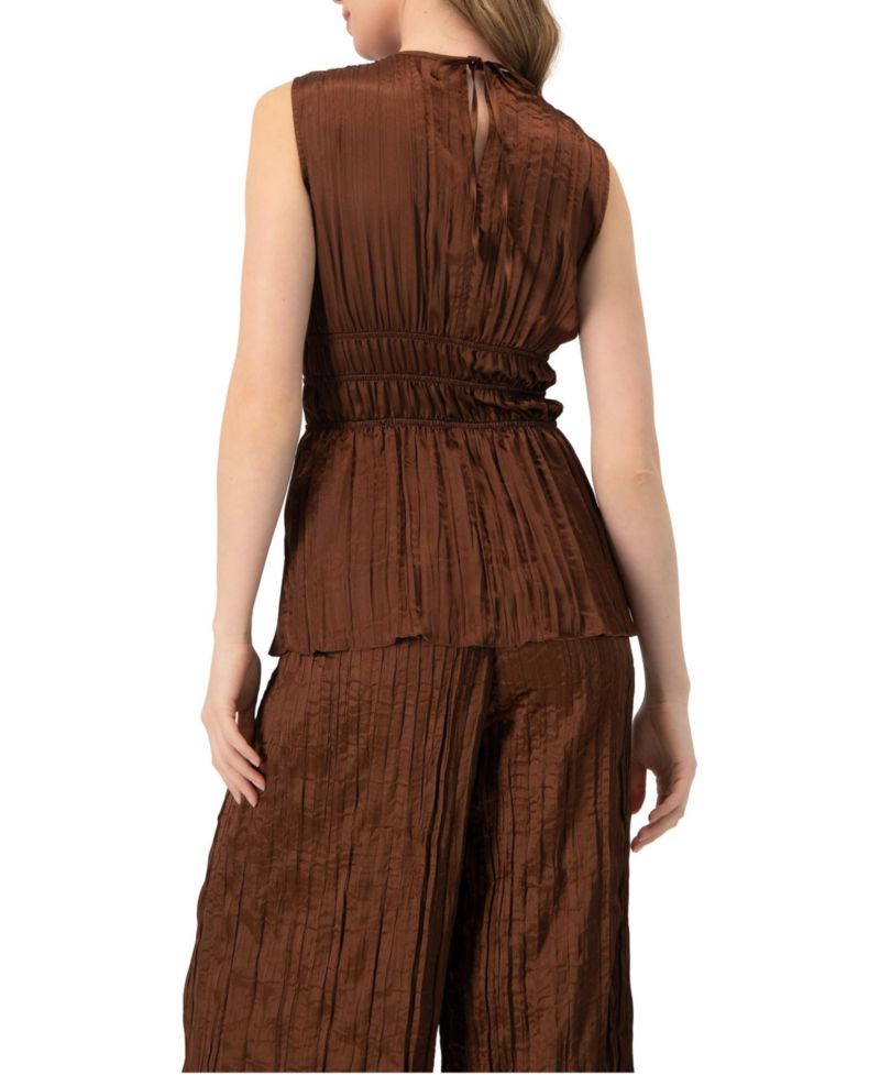 Women's Satin Sleeveless Pleated Blouse
