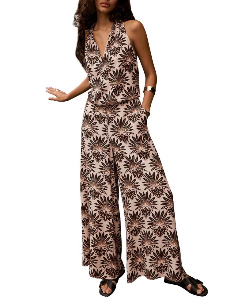 Women's Sunset Palm Halter V-Neck Wrap Top