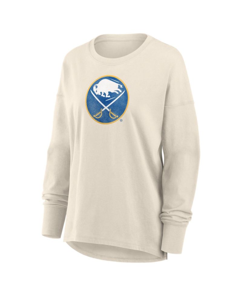 Women's Cream Buffalo Sabres Distressed Logo Long Sleeve T-Shirt