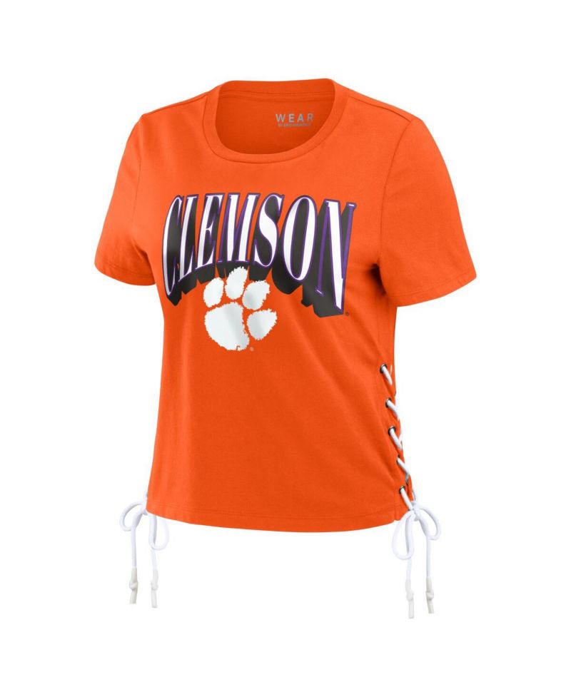 Women's Orange Clemson Tigers Side Lace-Up Modest Crop T-Shirt