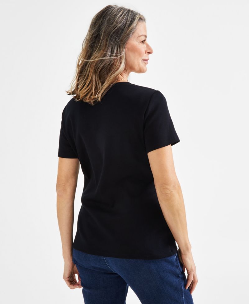 Women's Short-Sleeve Cotton Henley Top
