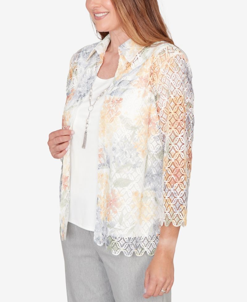 Women's Al Fresco Lace Floral Two-In-One Top with Necklace