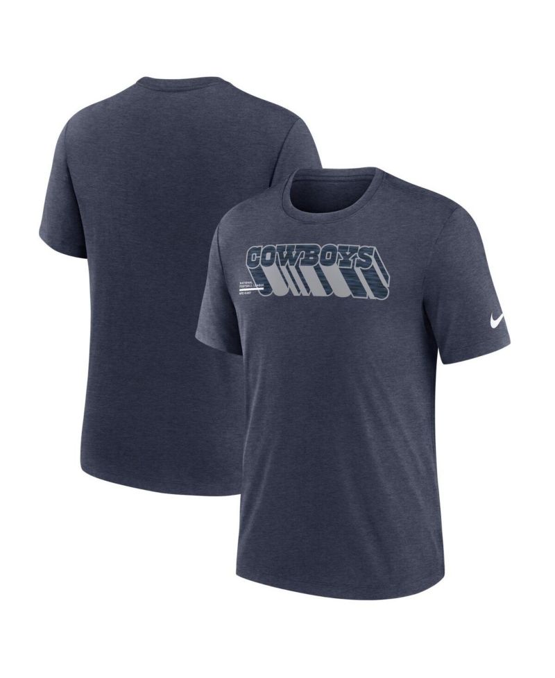 Men's Heather Navy Dallas Cowboys Long Pass Tri-Blend T-Shirt