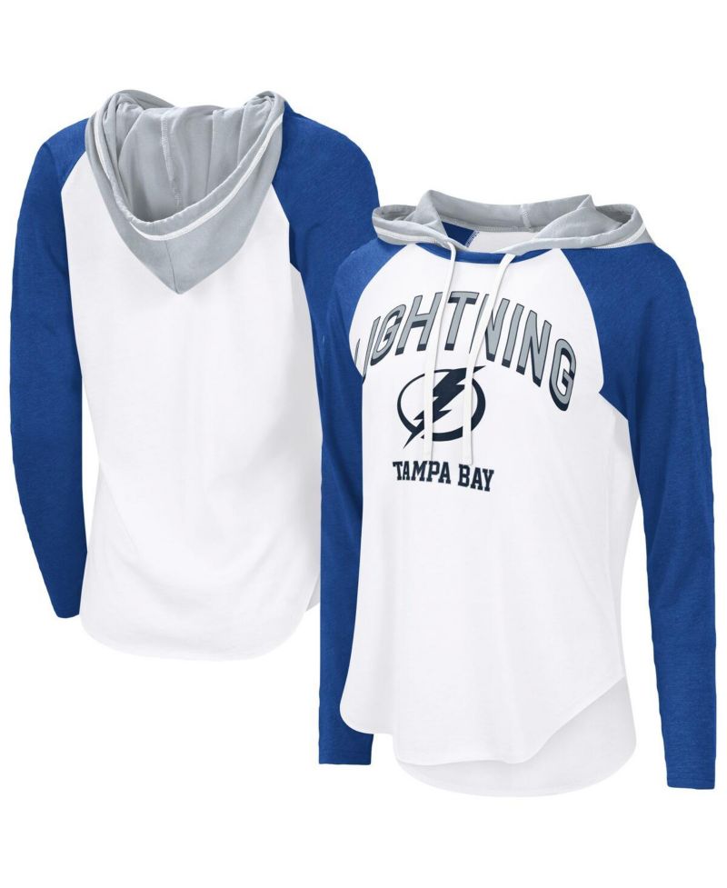 Women's White/Royal Tampa Bay Lightning VIP Raglan Long Sleeve Hoodie T-Shirt