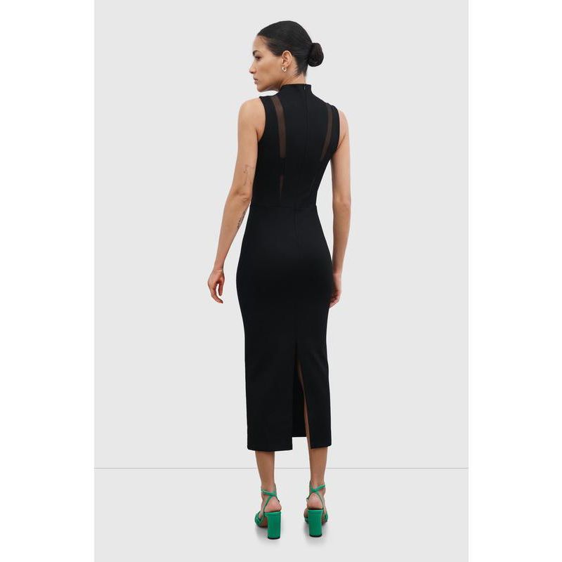 Women's Amelia Mesh-Cutout High-Neck Back-Slit Fitted Evening Midi Dress