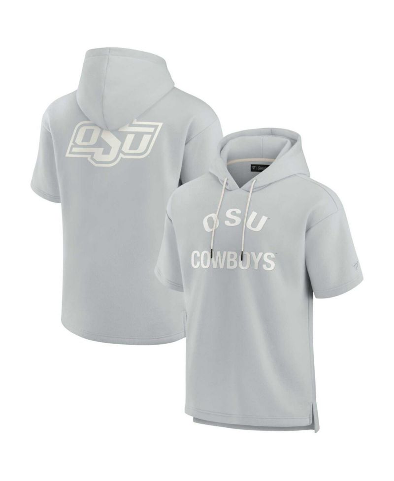 Men's and Women's Gray Oklahoma State Cowboys Super Soft Fleece Short Sleeve Pullover Hoodie