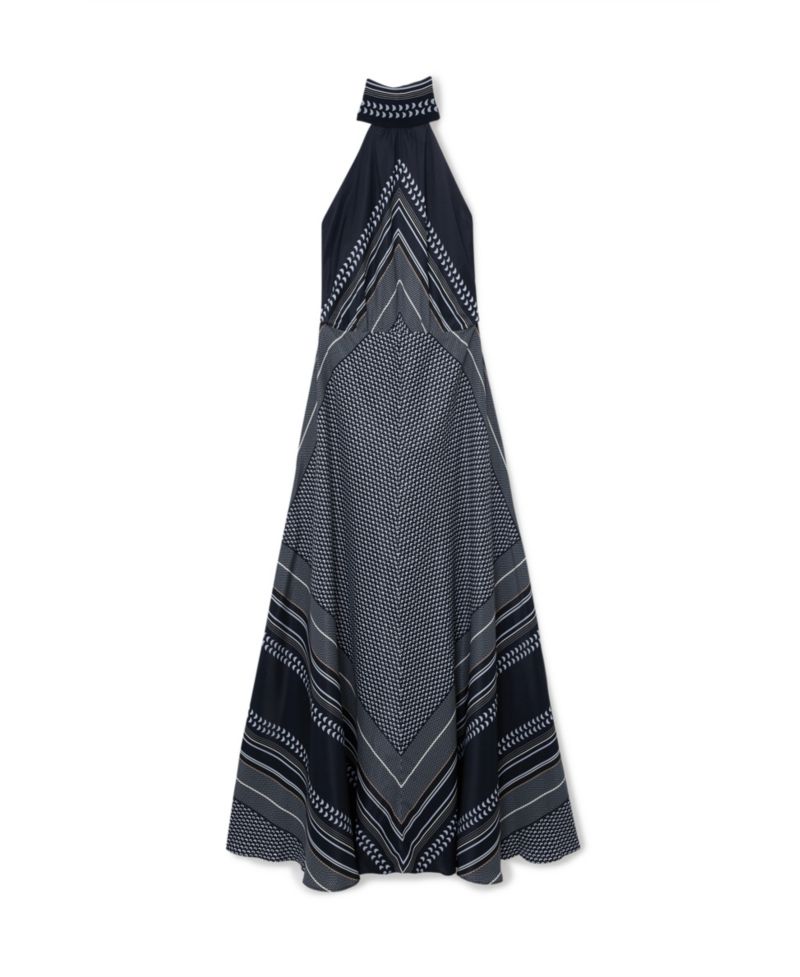 Women's Scarf-Print Tie-Neck Maxi Dress