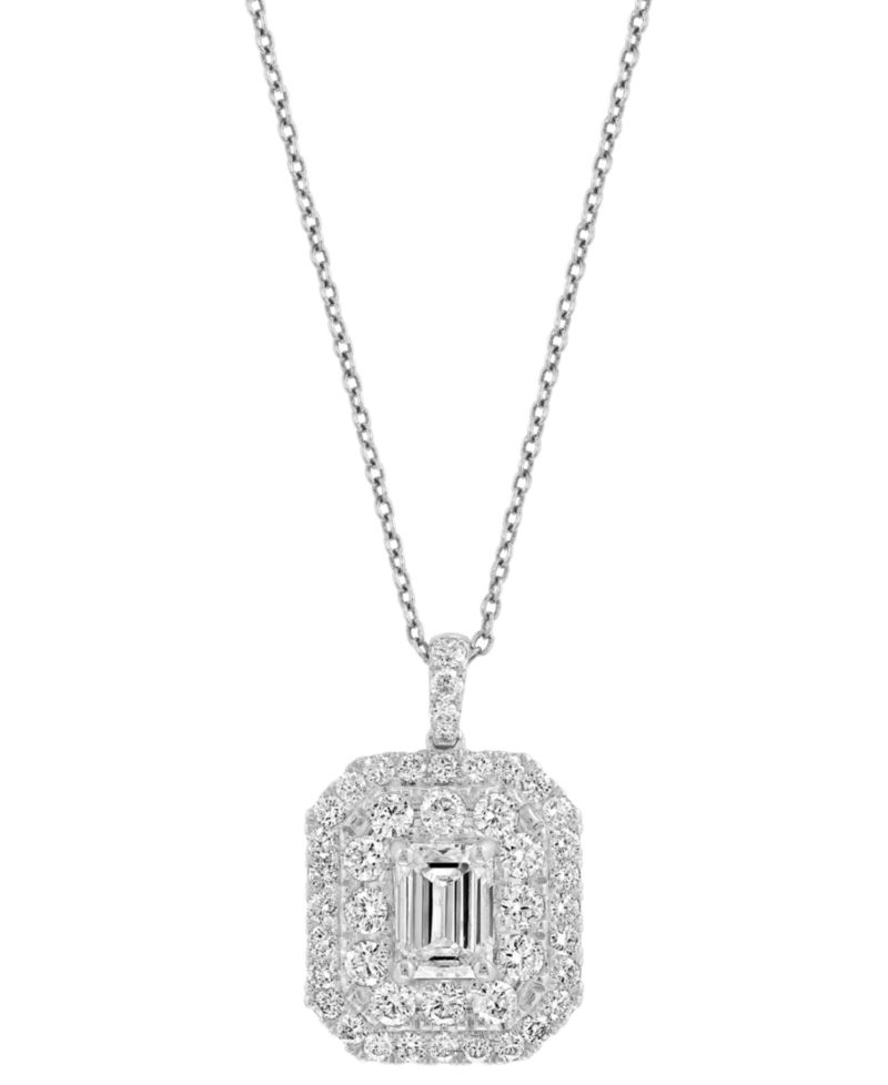 EFFY® Lab Grown Diamond Emerald- & Round-Cut Pendant Necklace (2-1/8 ct. t.w.) in 14k White Gold, 17" + 1" extender