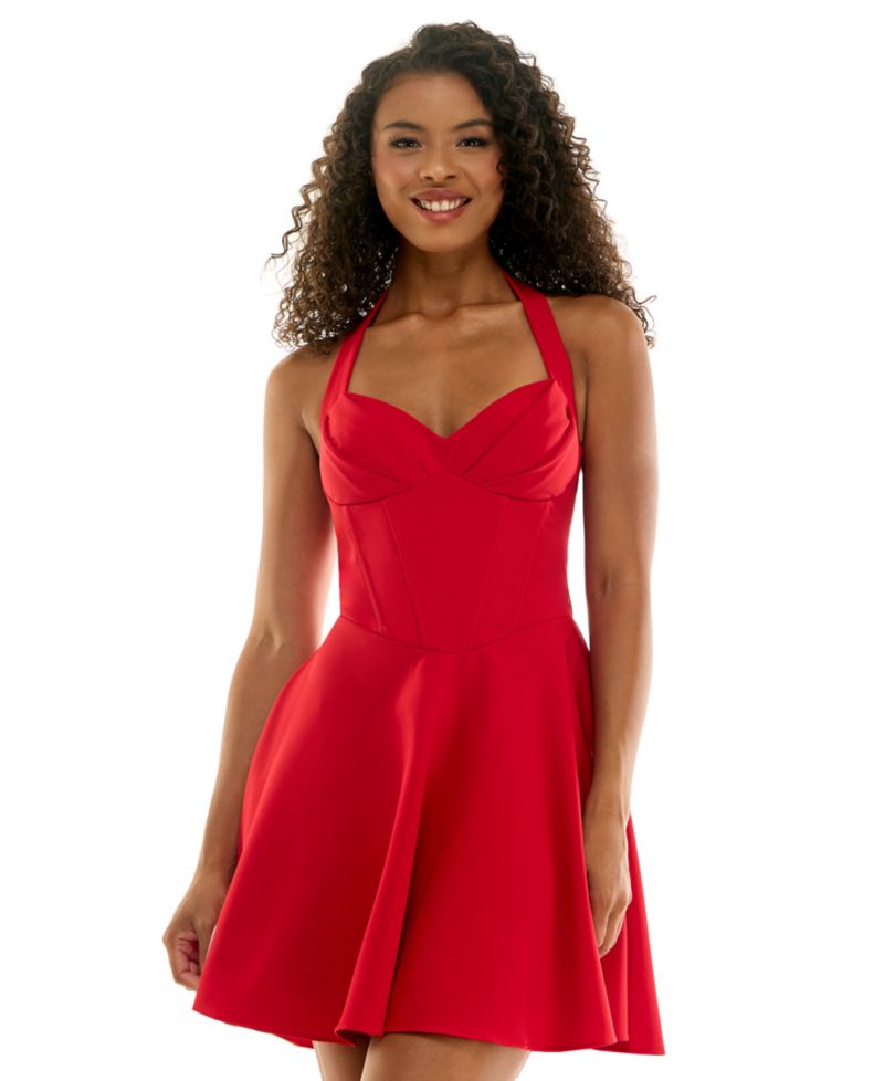 Juniors' Halter Neck Fit and Flare Dress
