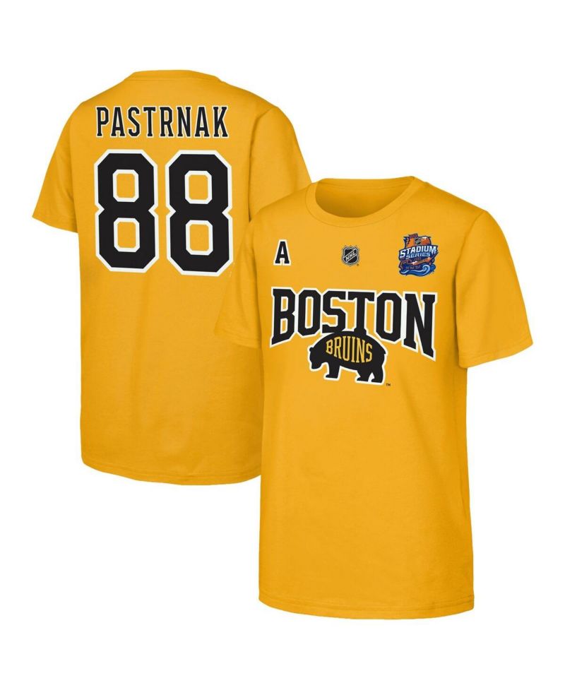 Big Boys and Girls David Pastrnak Gold Boston Bruins Alternate Captain 2026 Stadium Series T-Shirt