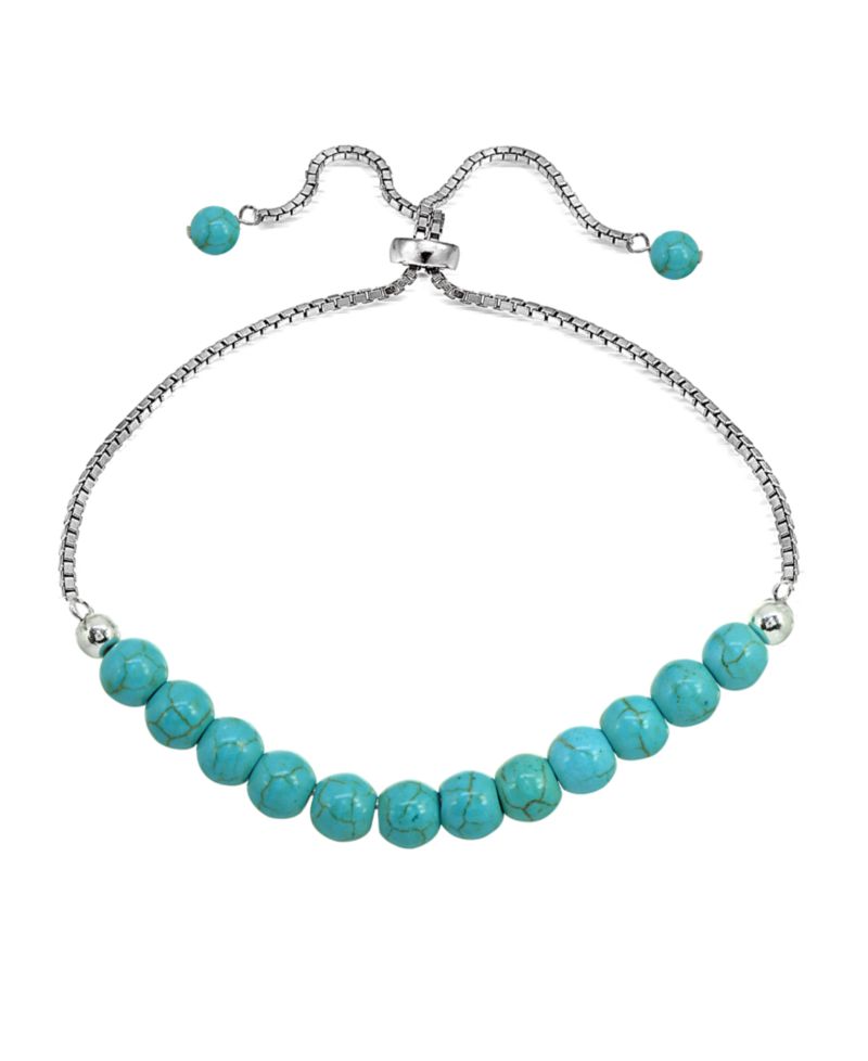 Genuine Stone Bead Adjustable Bracelet in Silver Plate