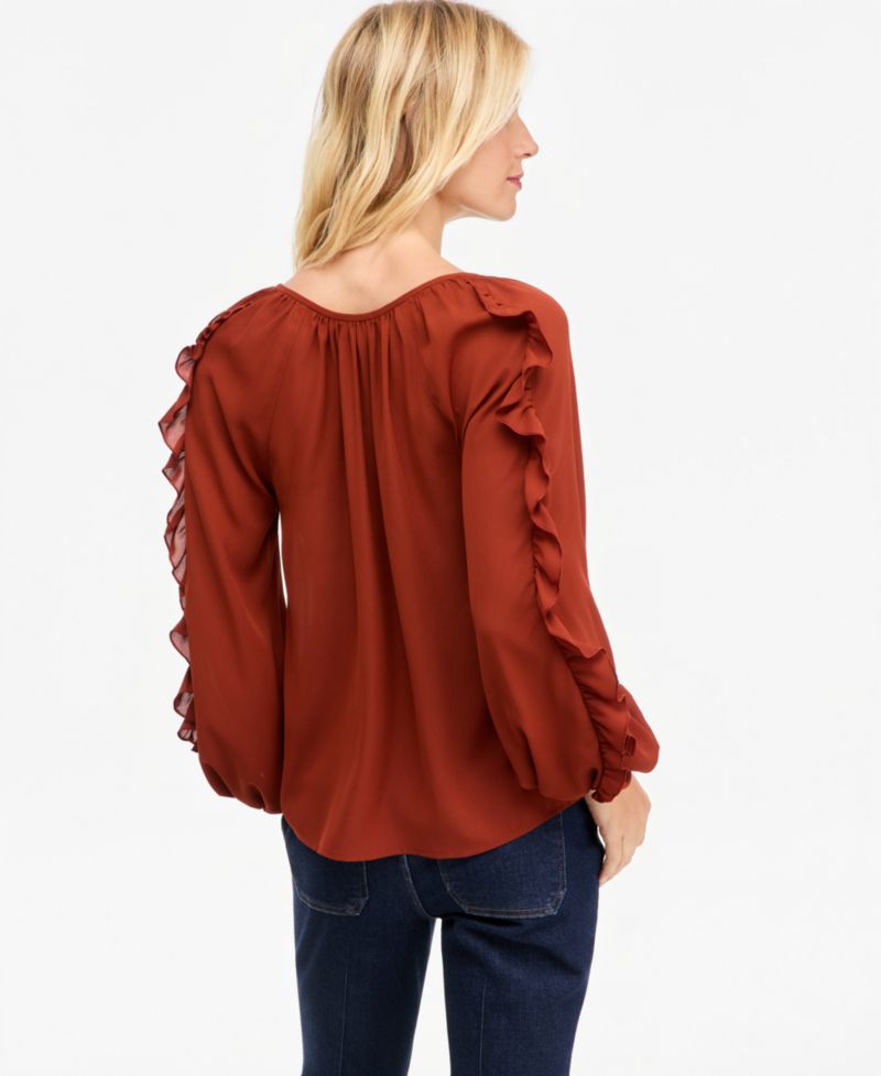Women's Long-Sleeve V-Neck Ruffle Blouse