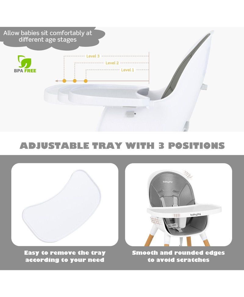 Kids 4-in-1 Convertible High Chair Feeding Chair with Adjustable Tray