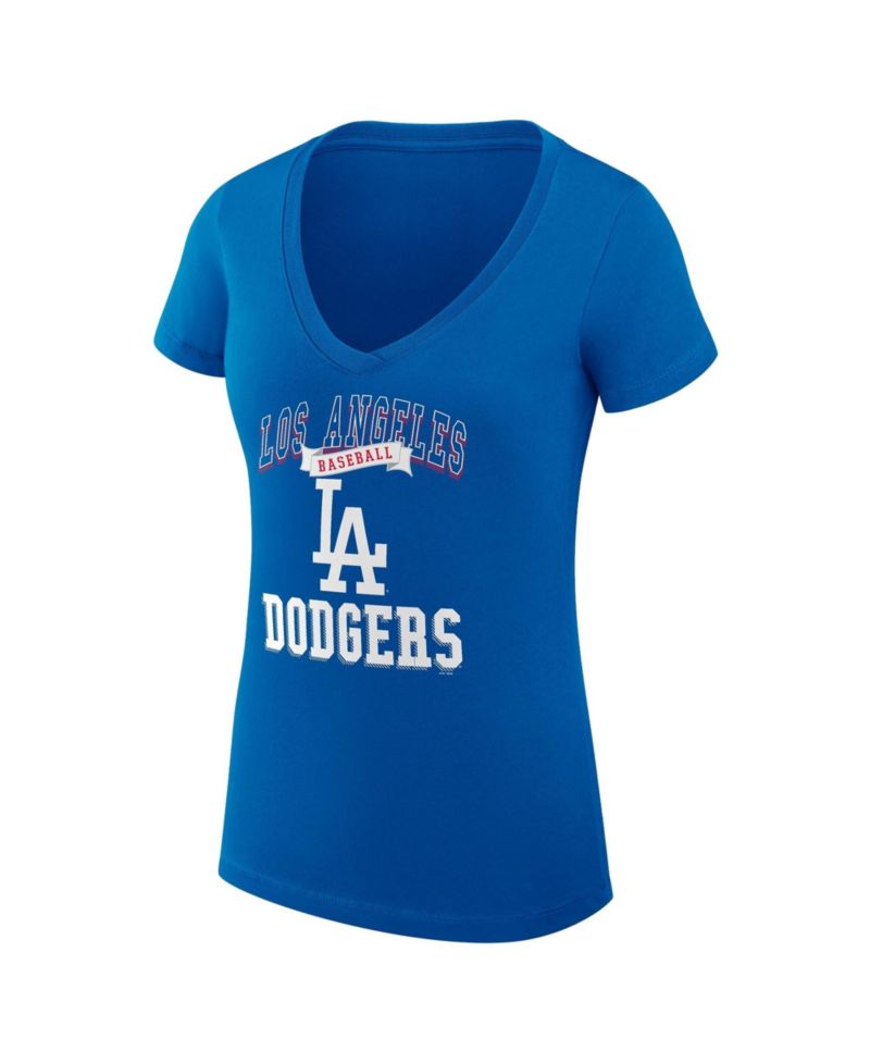 Women's Royal Los Angeles Dodgers Super-Slim Fit Lightweight Team Logo Graphic V-Neck T-Shirt