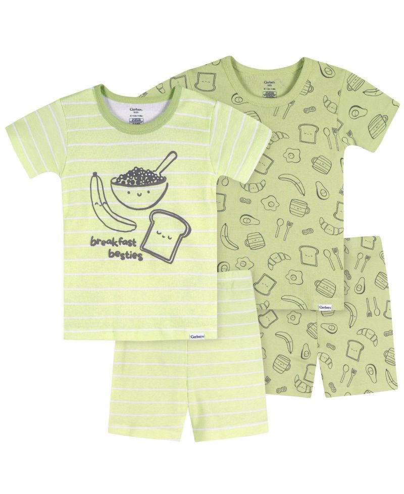 Toddler 12M - 4T Neutral 4-Piece Cotton Pajamas Breakfast