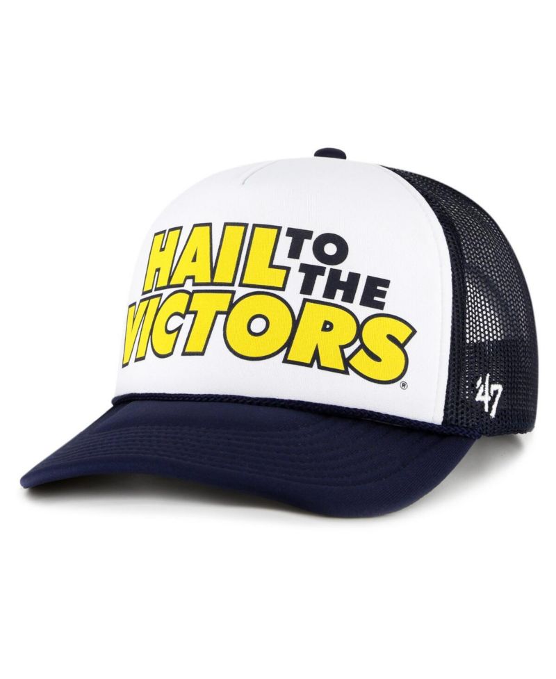 Men's White, Navy Michigan Wolverines Article Foam Front Trucker Hat