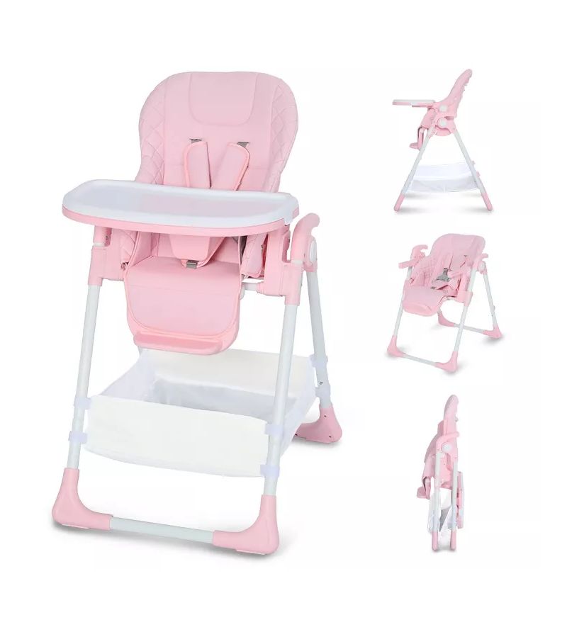 Convertible Baby High Chair with Adjustable Height, Double Tray and Compact Fold