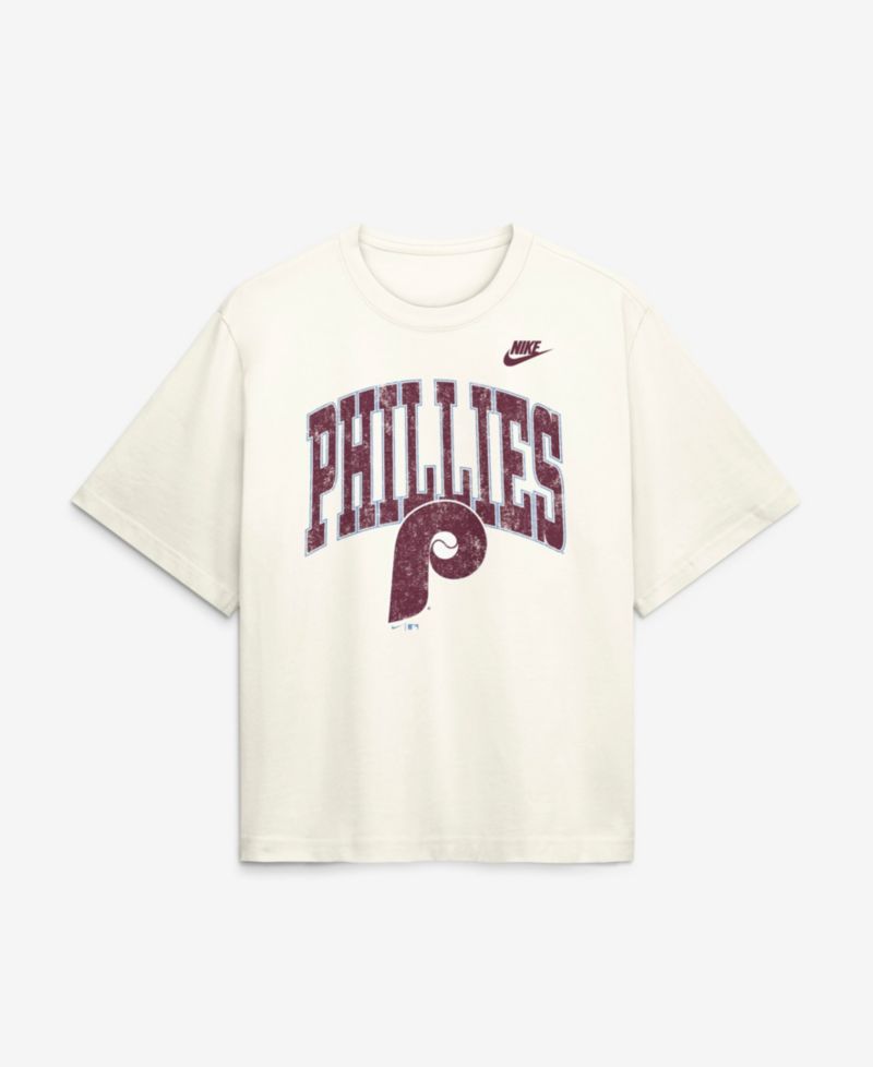 Women's Cream Philadelphia Phillies Arched Distressed Boxy T-Shirt