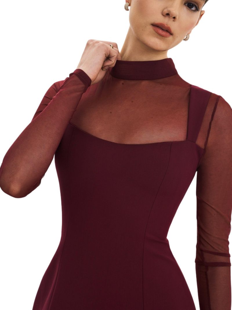 Women's Natasha Burgundy Faux Two-Piece Turtleneck Mini Dress