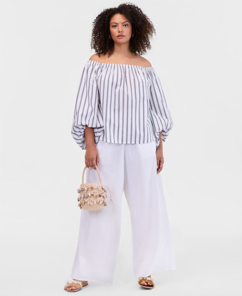 Plus Size Off-The-Shoulder Puffed-Sleeve Top