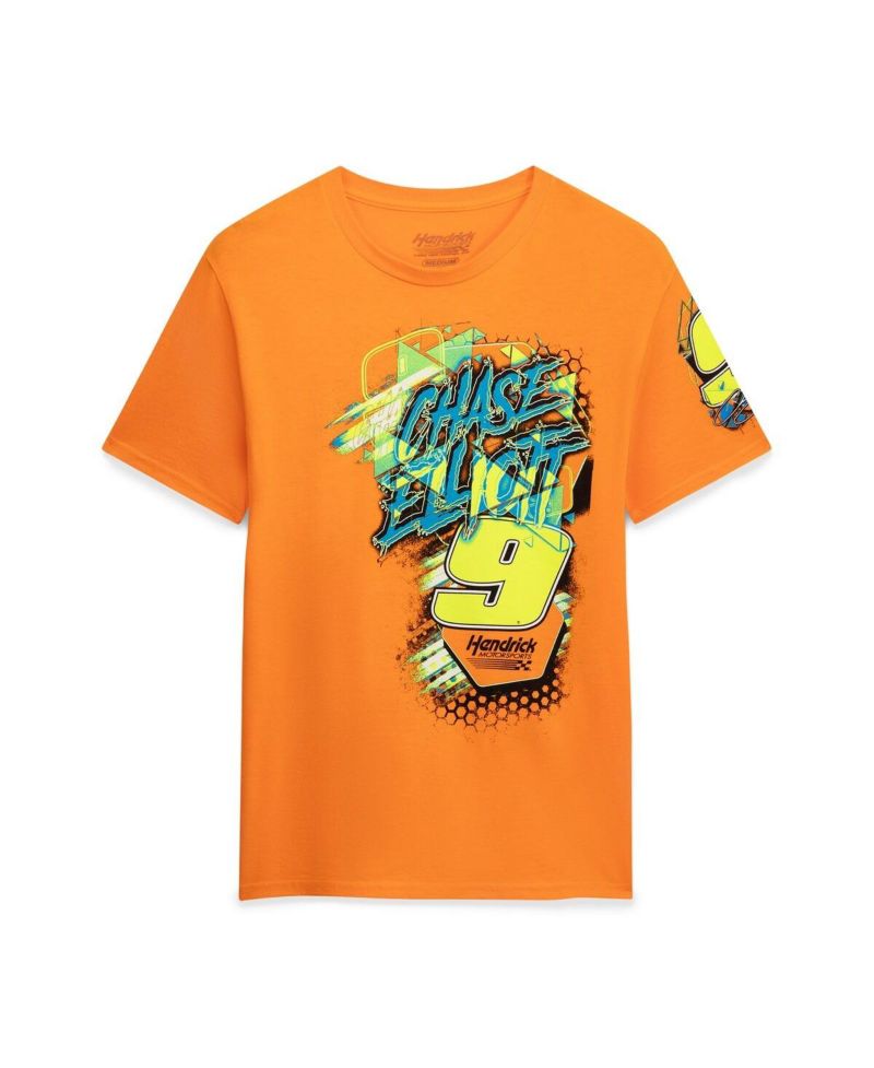 Men's Orange Chase Elliott 9 Neon Xxplosion T-Shirt