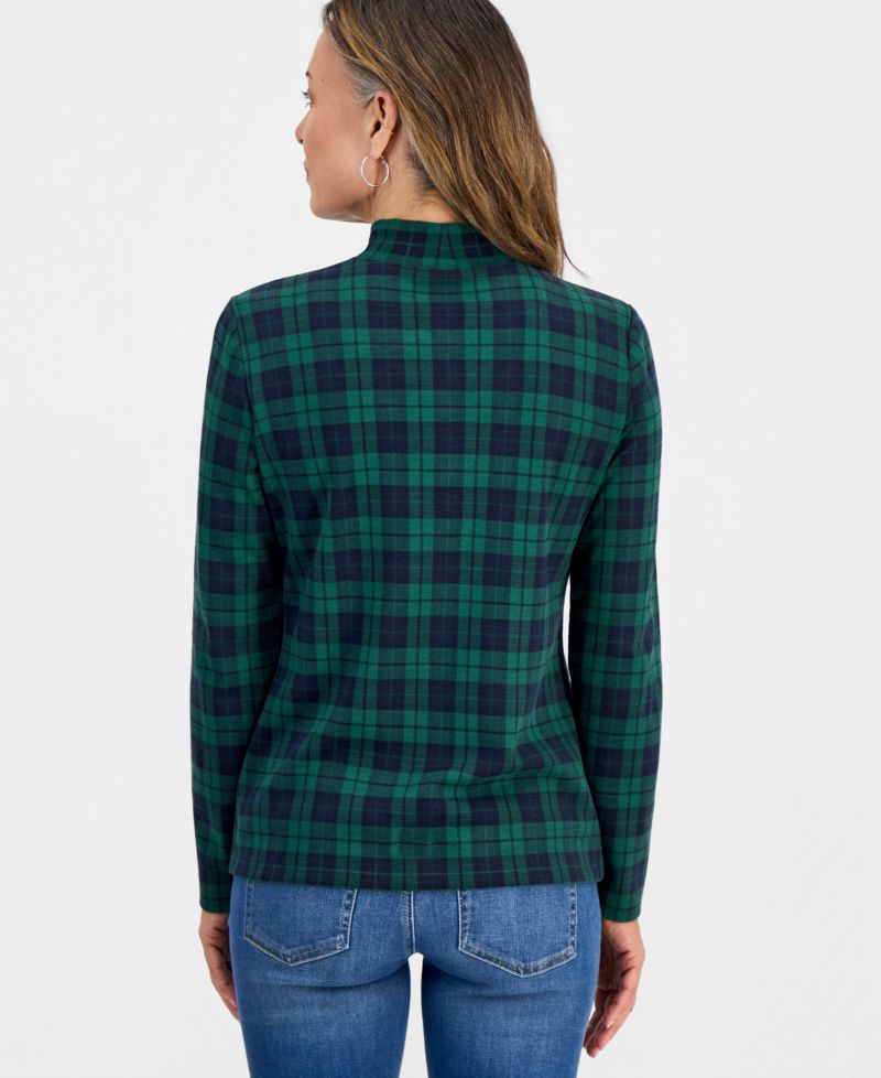 Petite Printed Mock-Neck Long-Sleeve Tee