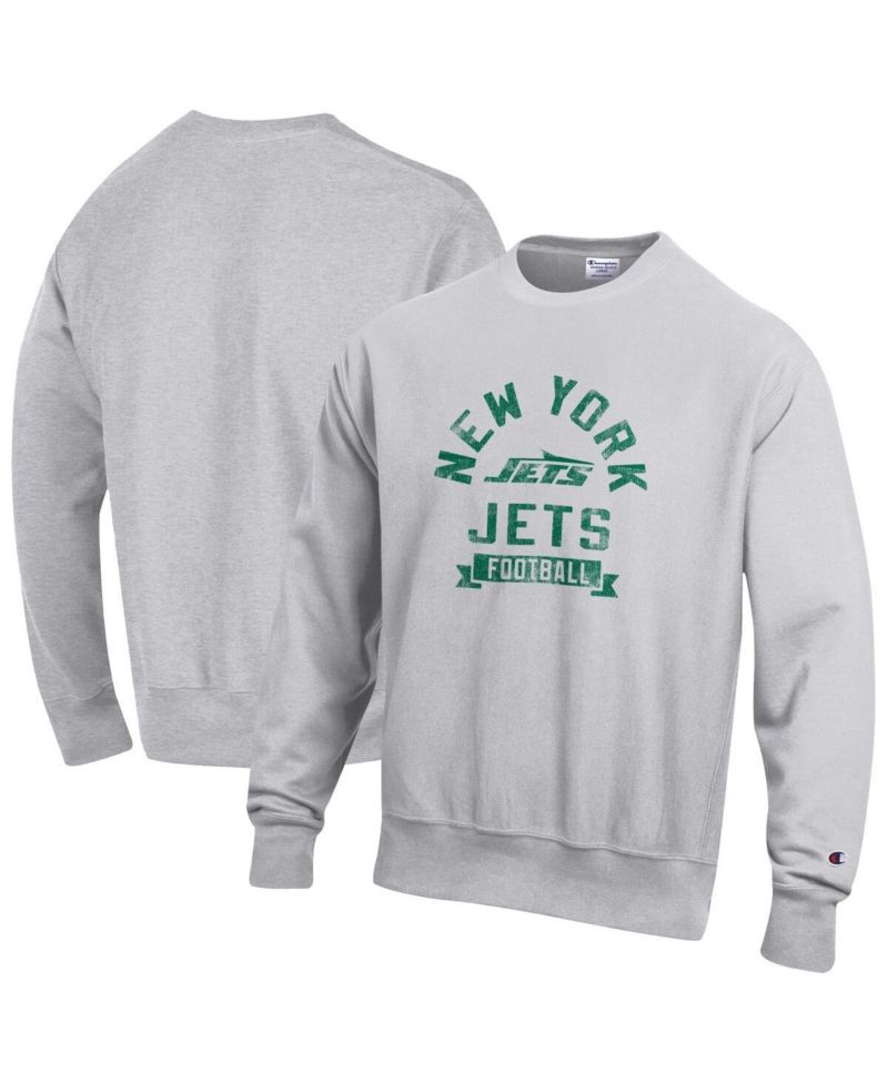 Men's Heather Gray New York Jets Reverse Weave Fleece Pullover Sweatshirt