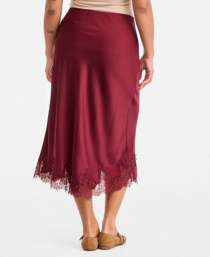 Women's High-Waisted Midi Lace-Trim Skirt