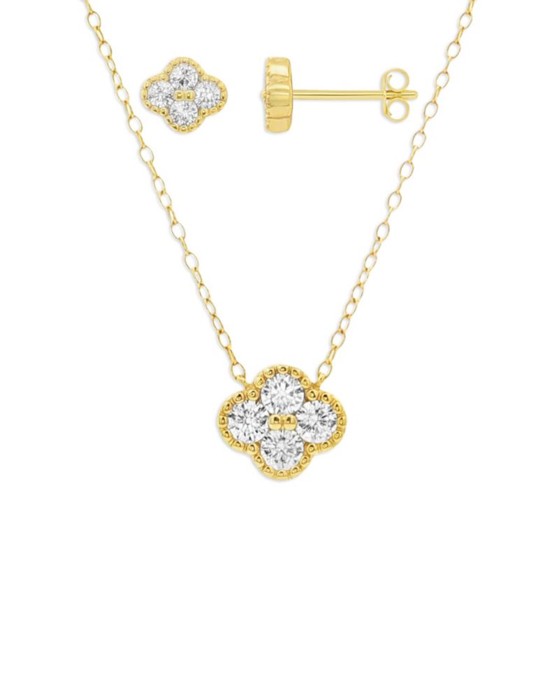 Gold Plated Clover Necklace and Earring Set