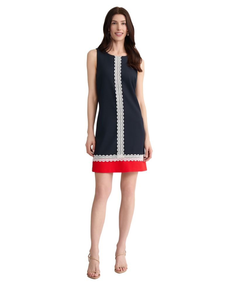 Petite Sleeveless Lace-trim Colorblock Dress