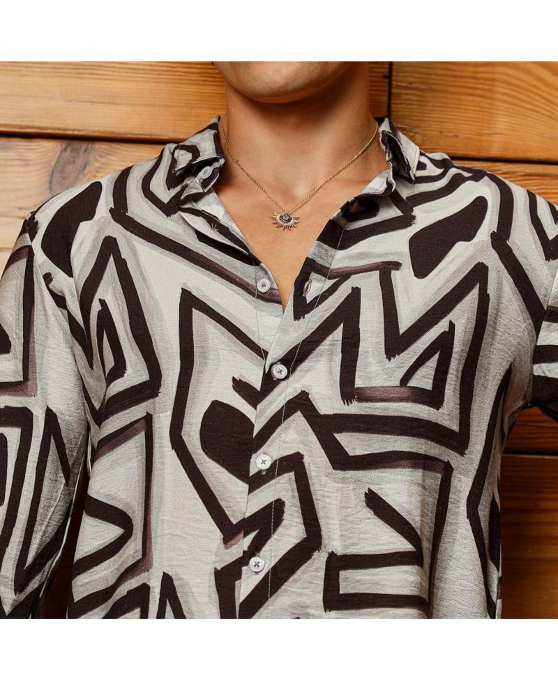 Men's Onyx Black & Cloud Grey Abstract Breezy Shirt