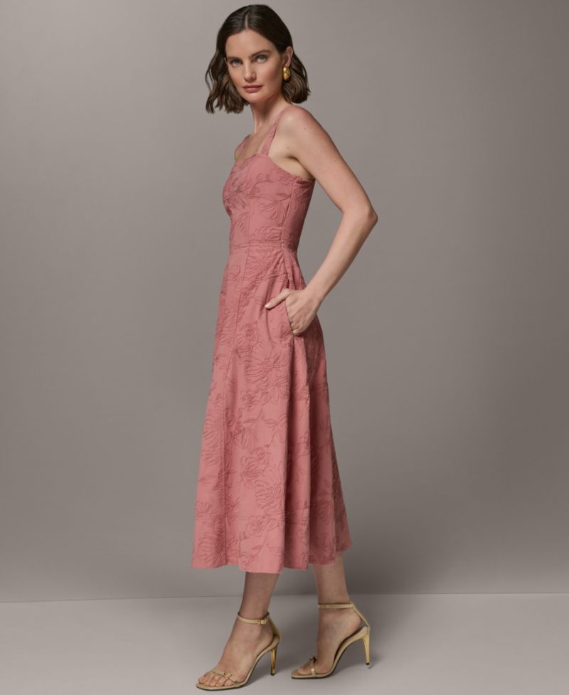 Women's Sleeveless Floral Sweetheart Midi Dress