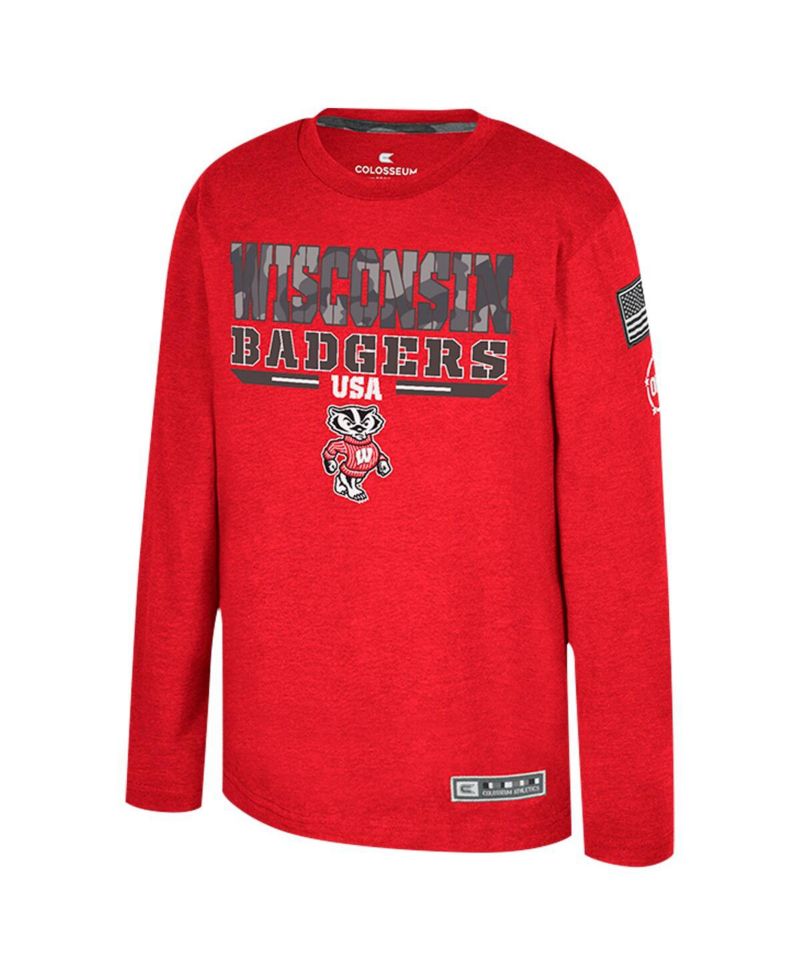 Big Boys and Girls Heather Red Wisconsin Badgers OHT Military Appreciation Oorah Long Sleeve T-Shirt