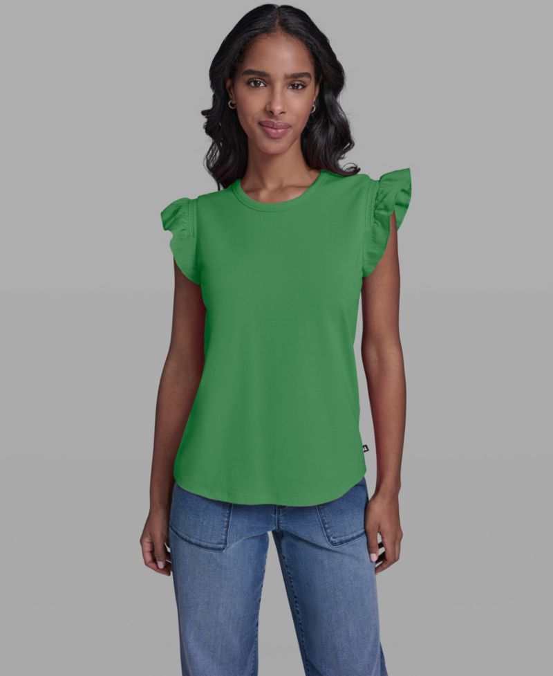 Women's Scallop Trim Boat Neck Top
