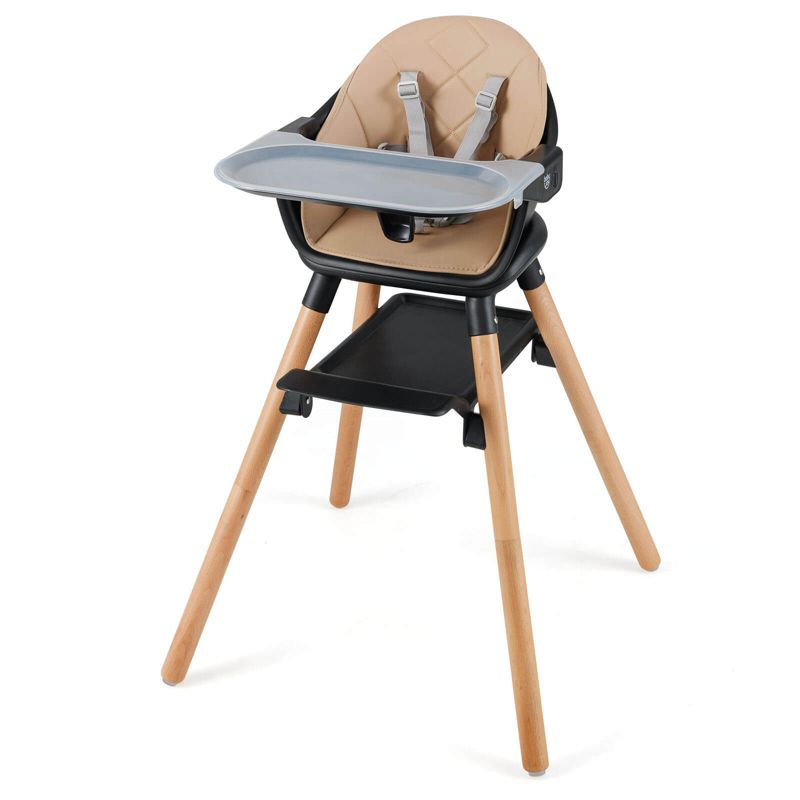 6-in-1 Convertible Wooden Baby Highchair Infant Feeding Chair with Removable Tray