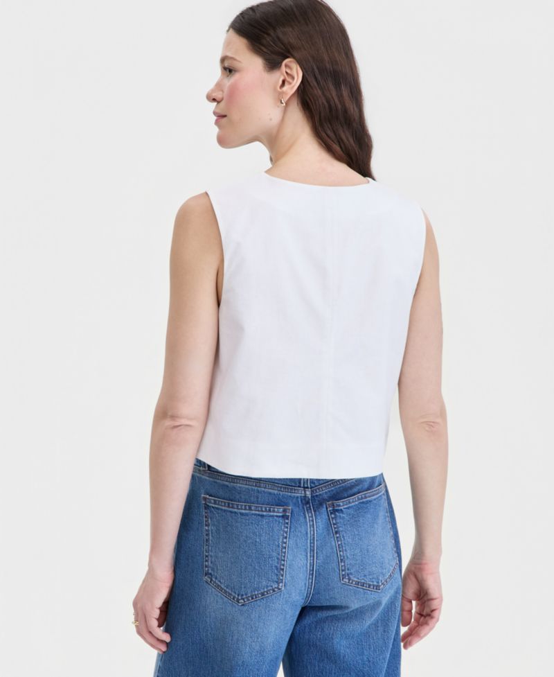 Women's Cropped Linen Blend Button-Front Vest