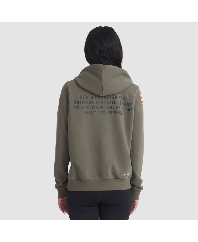 Women's Olive New Orleans Saints 2025 Salute to Service Sideline Standard Issue Dri-FIT Hoodie