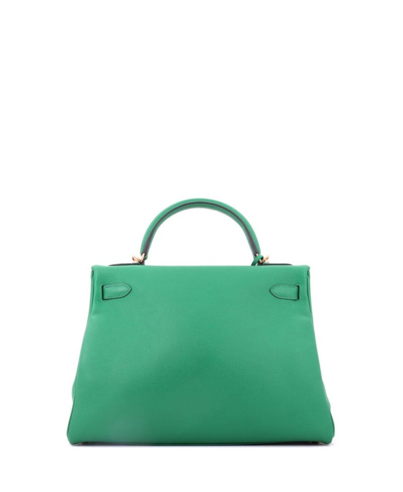 Pre-Owned Hermes Kelly 32 Handbag Green Evercolor with Gold Hardware
