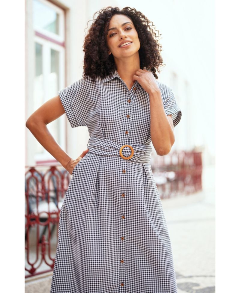 Women's Gingham Relaxed Shirt Dress