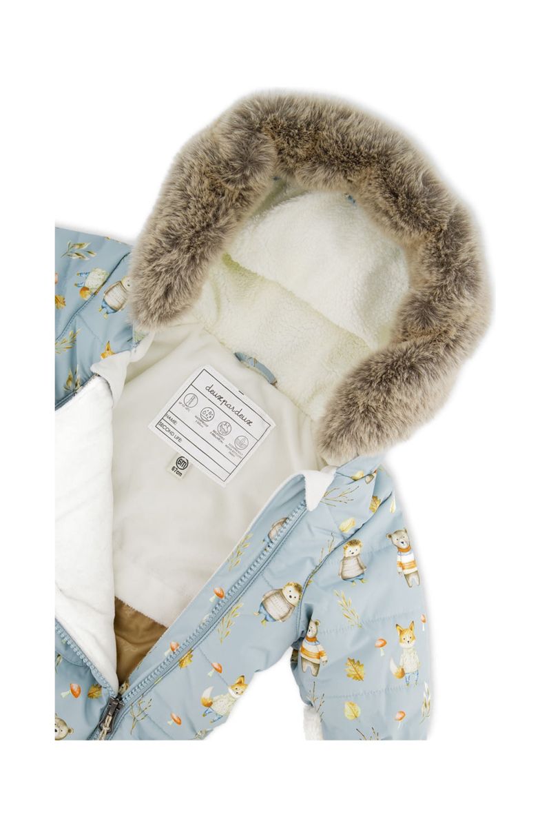 Baby Boy One Piece Snowsuit Adapted for Car Seats Animal Print