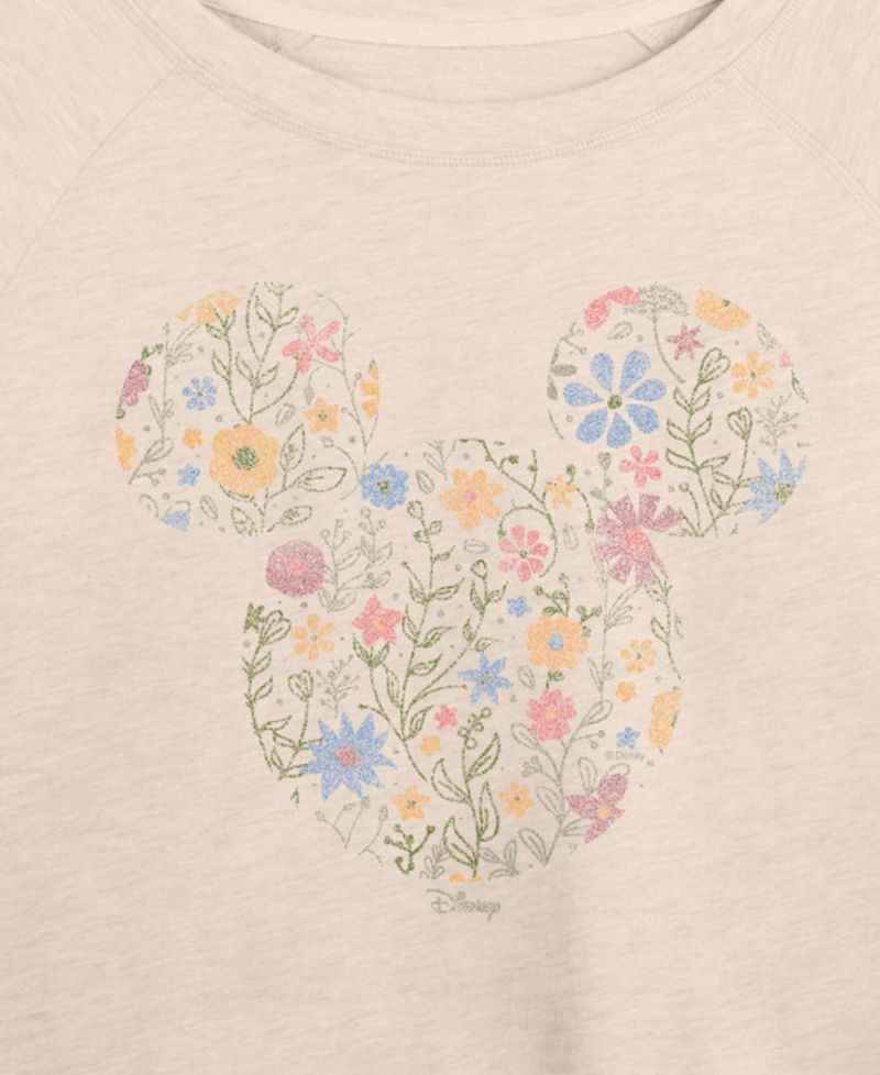 Plus Size Disney Mickey Mouse Floral Ears Vintage Faded French Terry Long-Sleeve T-Shirt