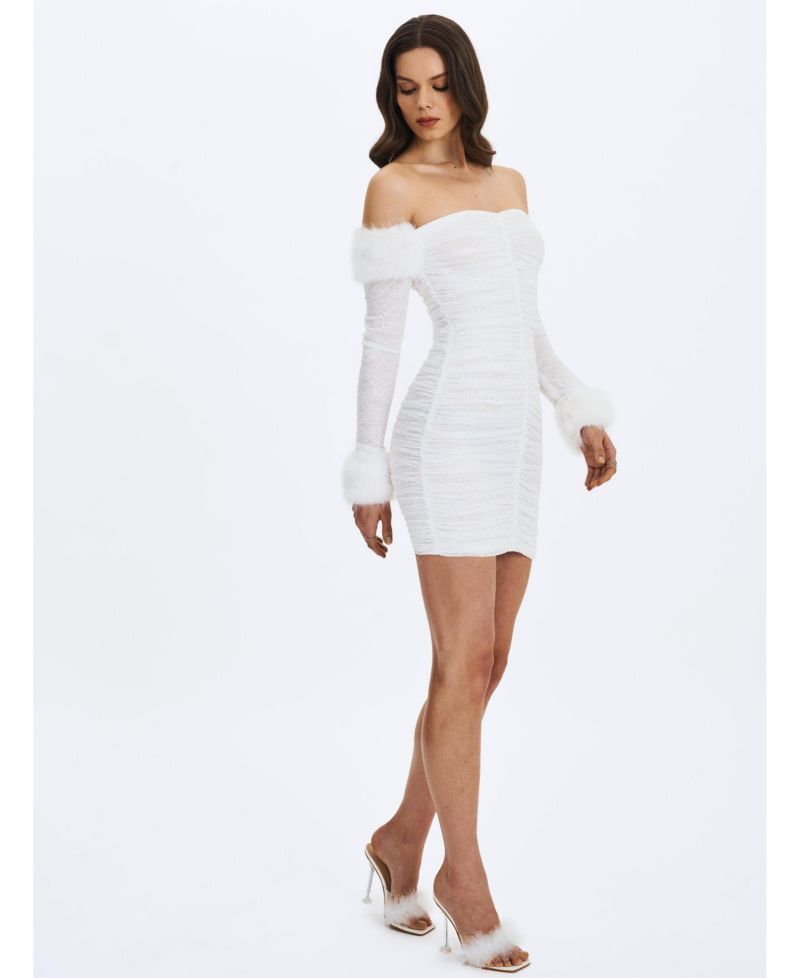 Women's Lani Lace Off-Shoulder Ruched Mini Dress