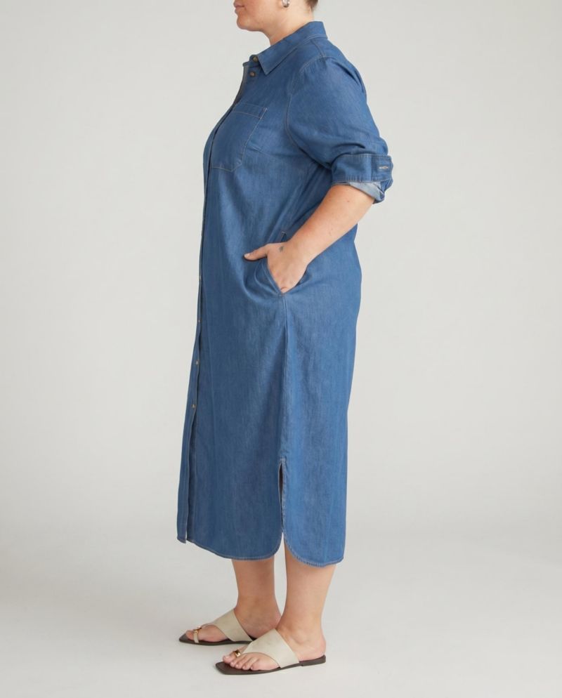 Plus Size Stretch Cotton Chambray Shirtdress