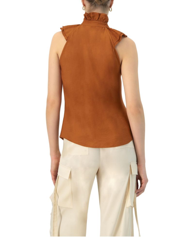 Women's Sleeveless High Neck Blouse with Front Buttons
