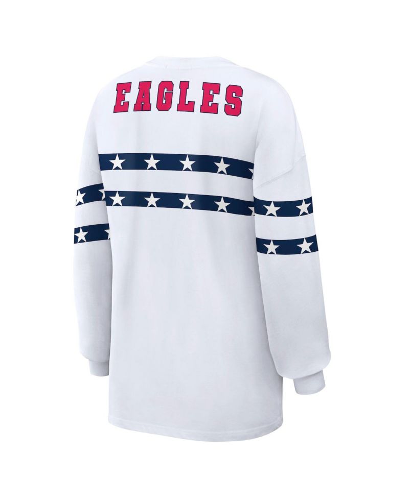 Women's White Philadelphia Eagles Americana Stripe Long Sleeve T-Shirt