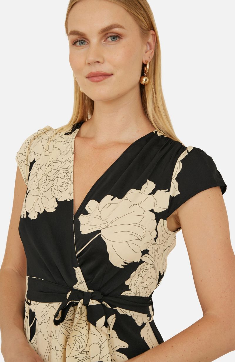 Women's Blossom Print Dipped Hem Wrap Midi Dress