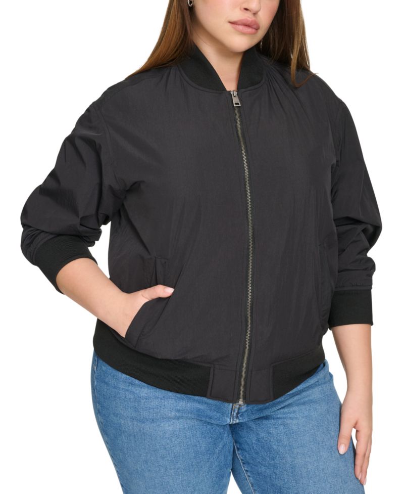 Trendy Plus Size Lightweight Zip-Front Bomber Jacket
